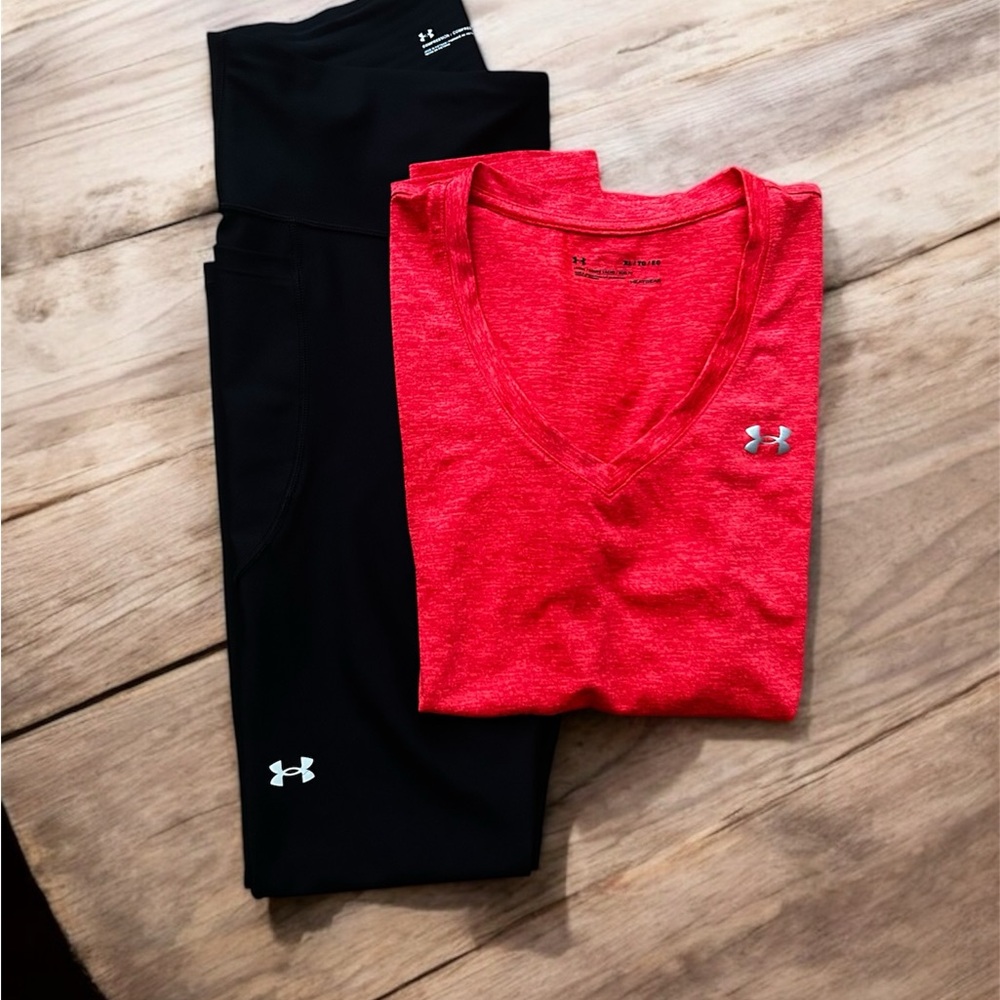 Under Armour Red Top and Black Leggings Set